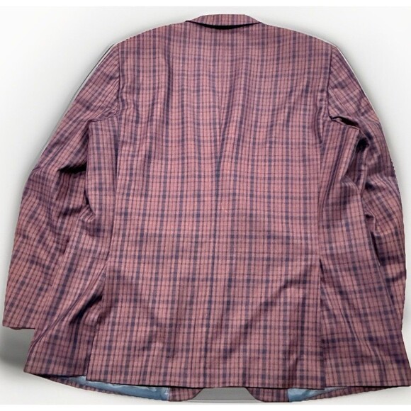 ZeGarie Men’s 48L Burgundy/Navy 100% Wool Windowpane Plaid Blazer Sport Jacket - Picture 14 of 14